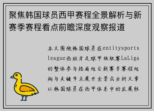 聚焦韩国球员西甲赛程全景解析与新赛季赛程看点前瞻深度观察报道
